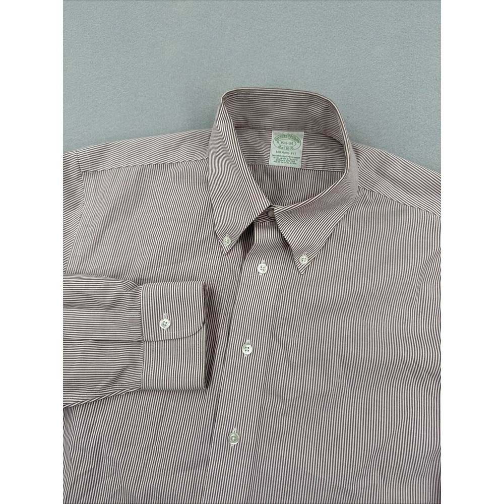 Brooks Brothers Milano Extra Slim Long Sleeve Dress Shirt 15.5-34 Maroon Striped